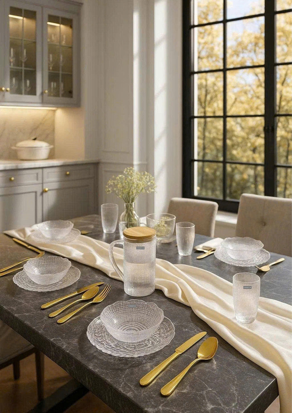 SET OF 6 EMBOSSED MESH-PATTERN GLASSWARE PIECES - WHITE