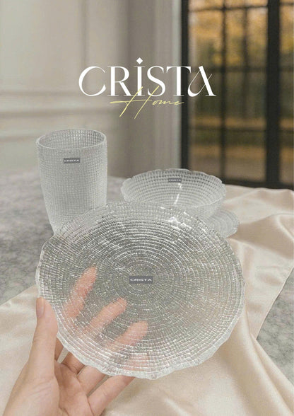 SET OF 6 EMBOSSED MESH-PATTERN GLASSWARE PIECES - WHITE