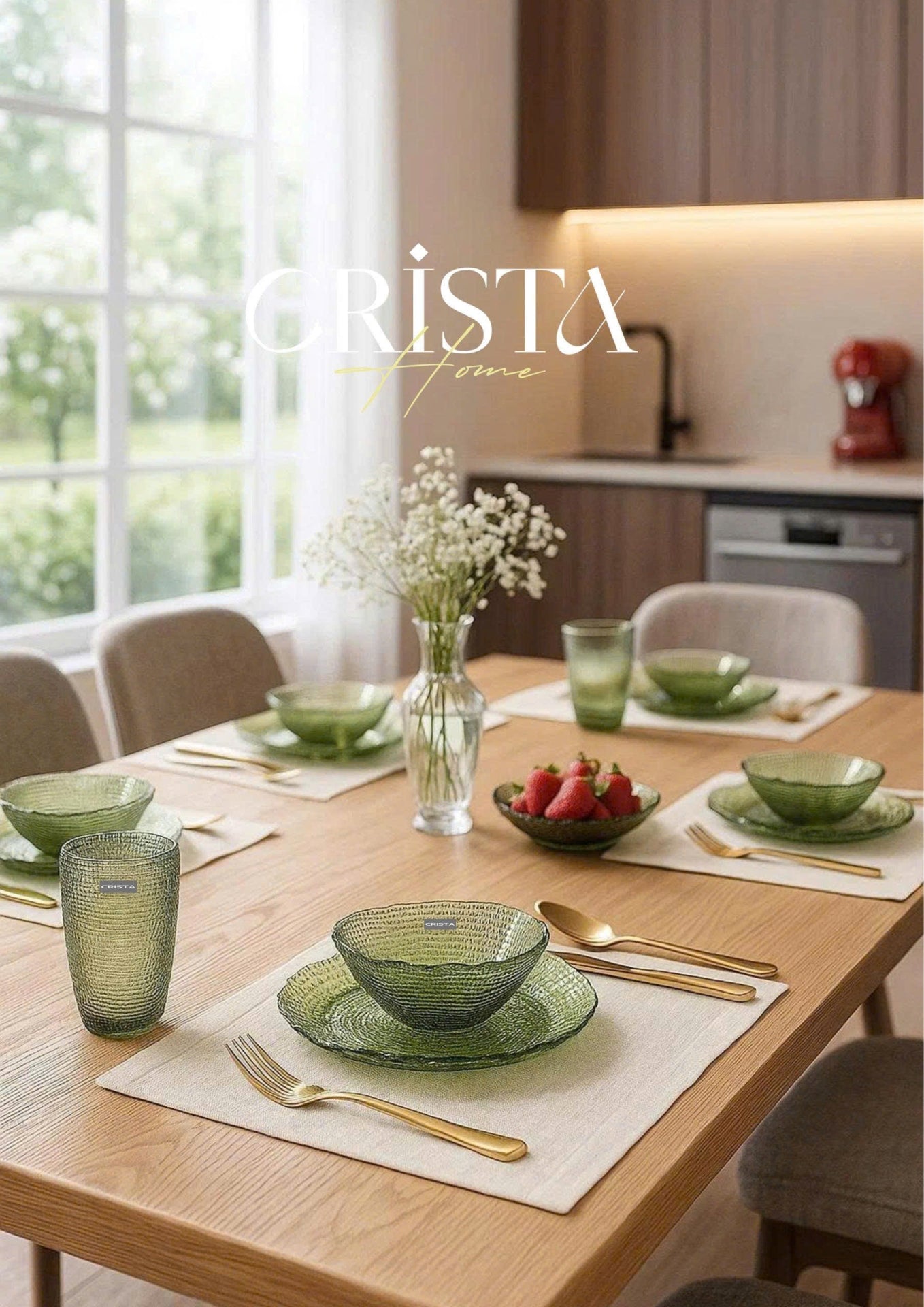 SET OF 6 EMBOSSED MESH-PATTERN GLASSWARE – GREEN