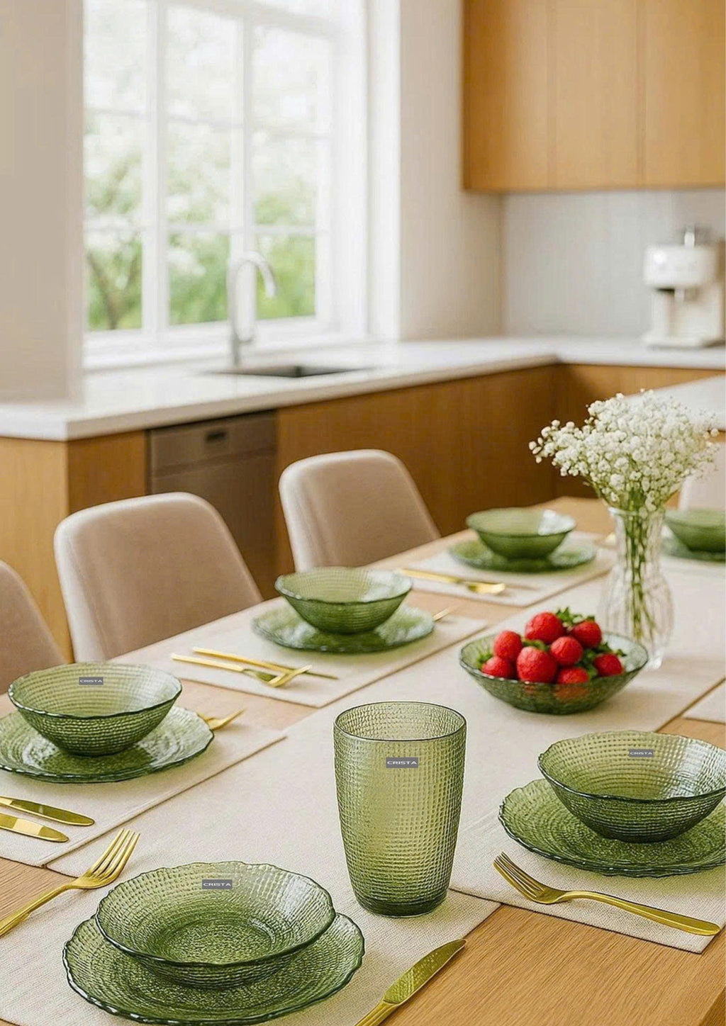 SET OF 6 EMBOSSED MESH-PATTERN GLASSWARE – GREEN