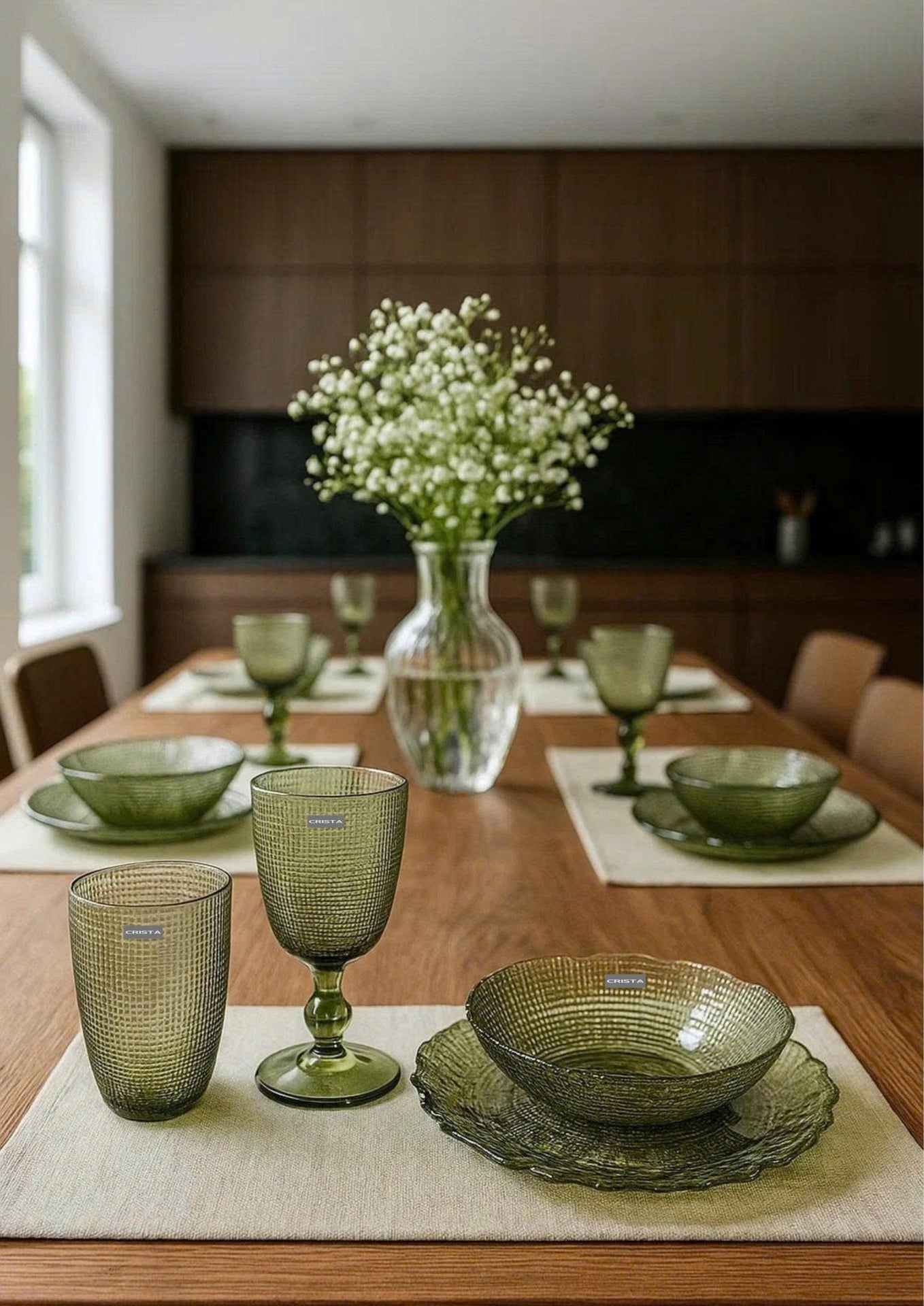 SET OF 6 EMBOSSED MESH-PATTERN GLASSWARE – GREEN