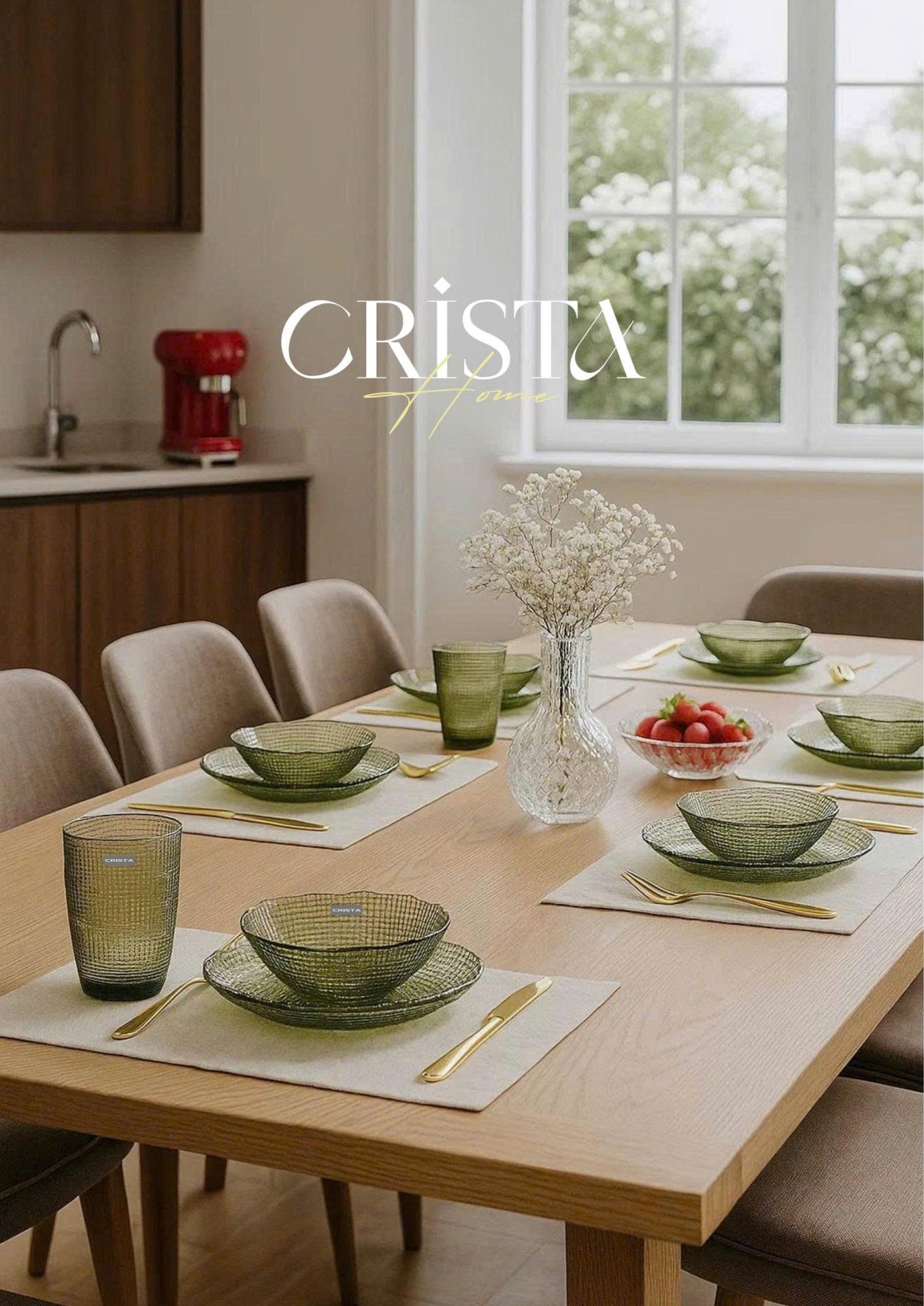 SET OF 6 EMBOSSED MESH-PATTERN GLASSWARE – GREEN