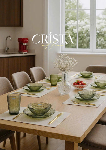 SET OF 6 EMBOSSED MESH-PATTERN GLASSWARE – GREEN