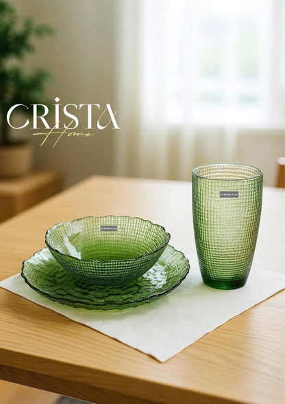 SET OF 6 EMBOSSED MESH-PATTERN GLASSWARE – GREEN