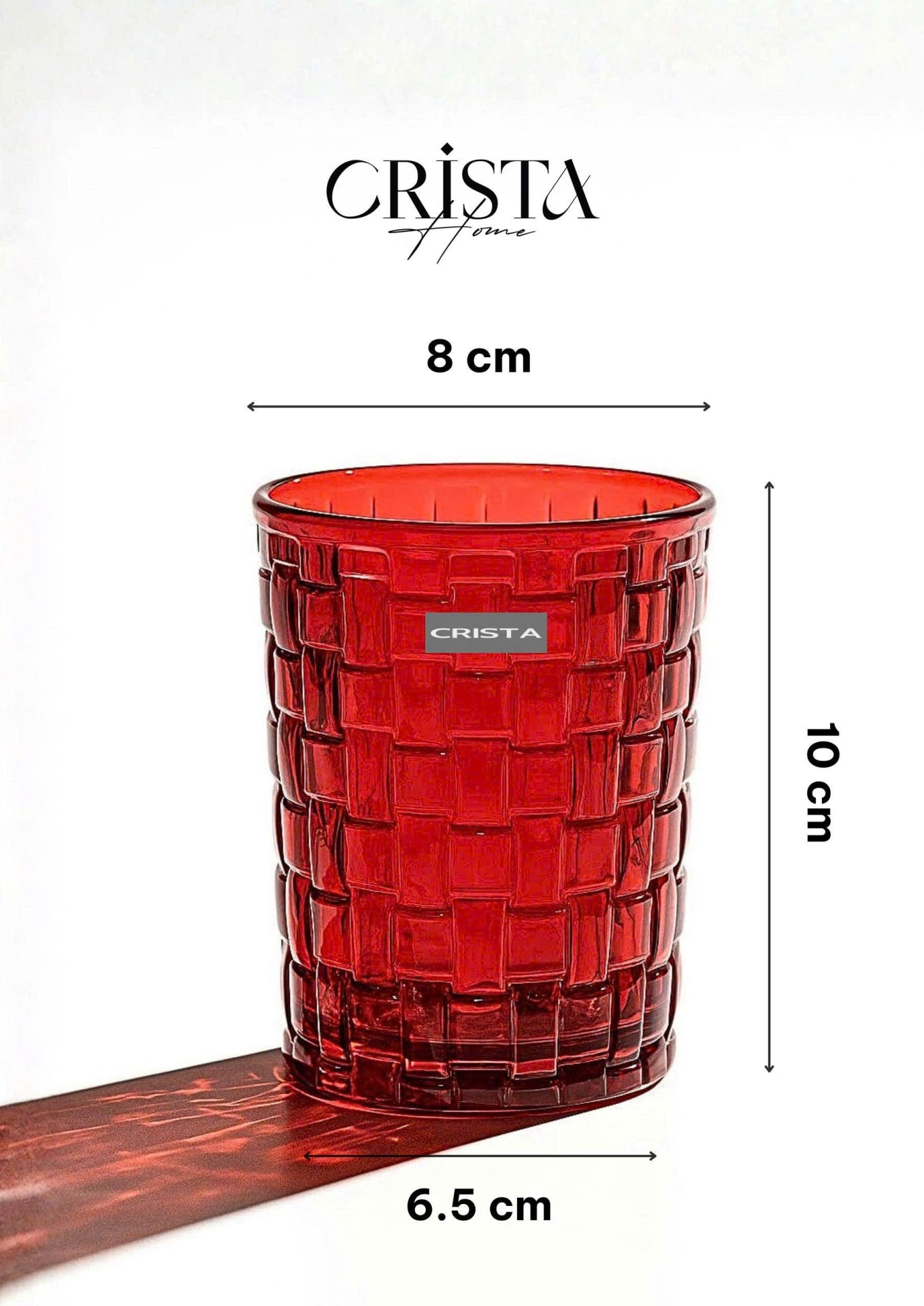 SET OF 6 CHECKERED GLASS TUMBLERS – RUBY RED