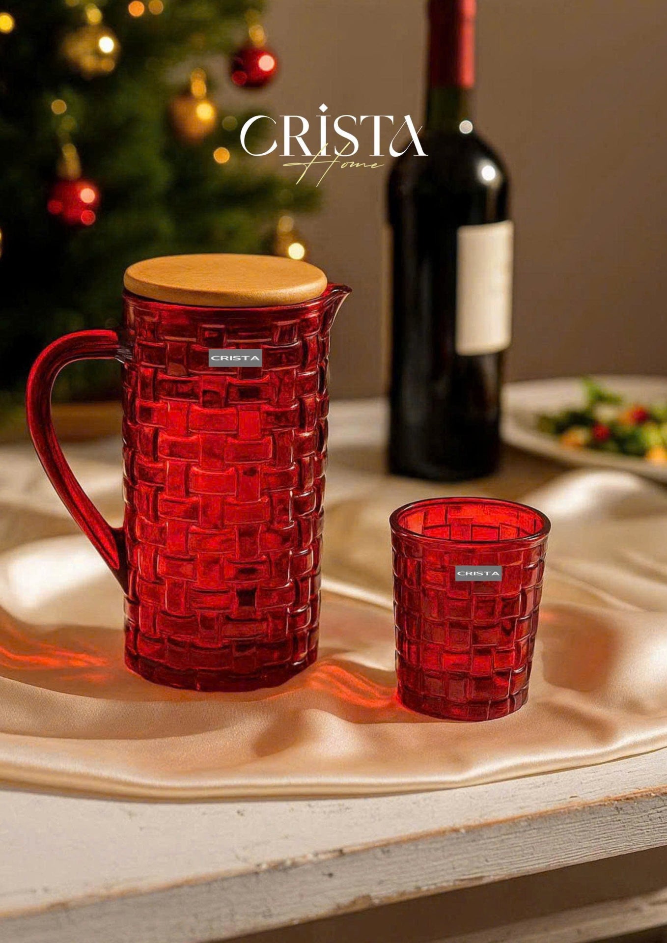 SET OF 6 CHECKERED GLASS TUMBLERS – RUBY RED