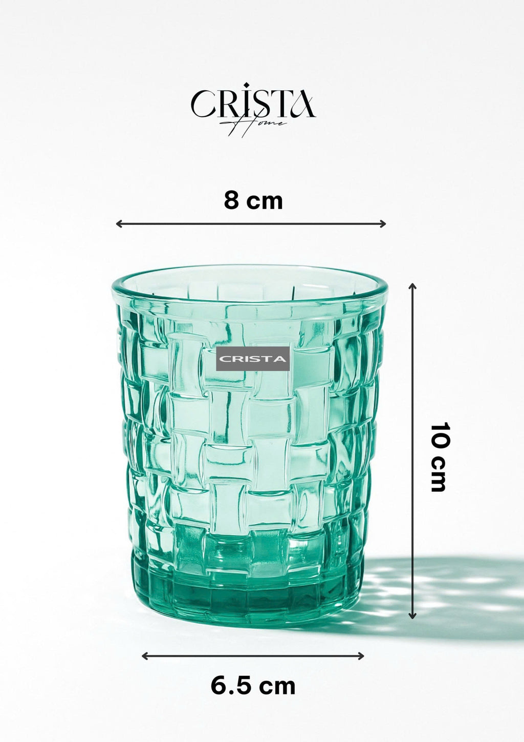 SET OF 6 CHECKERED GLASS TUMBLERS – EMERALD GREEN