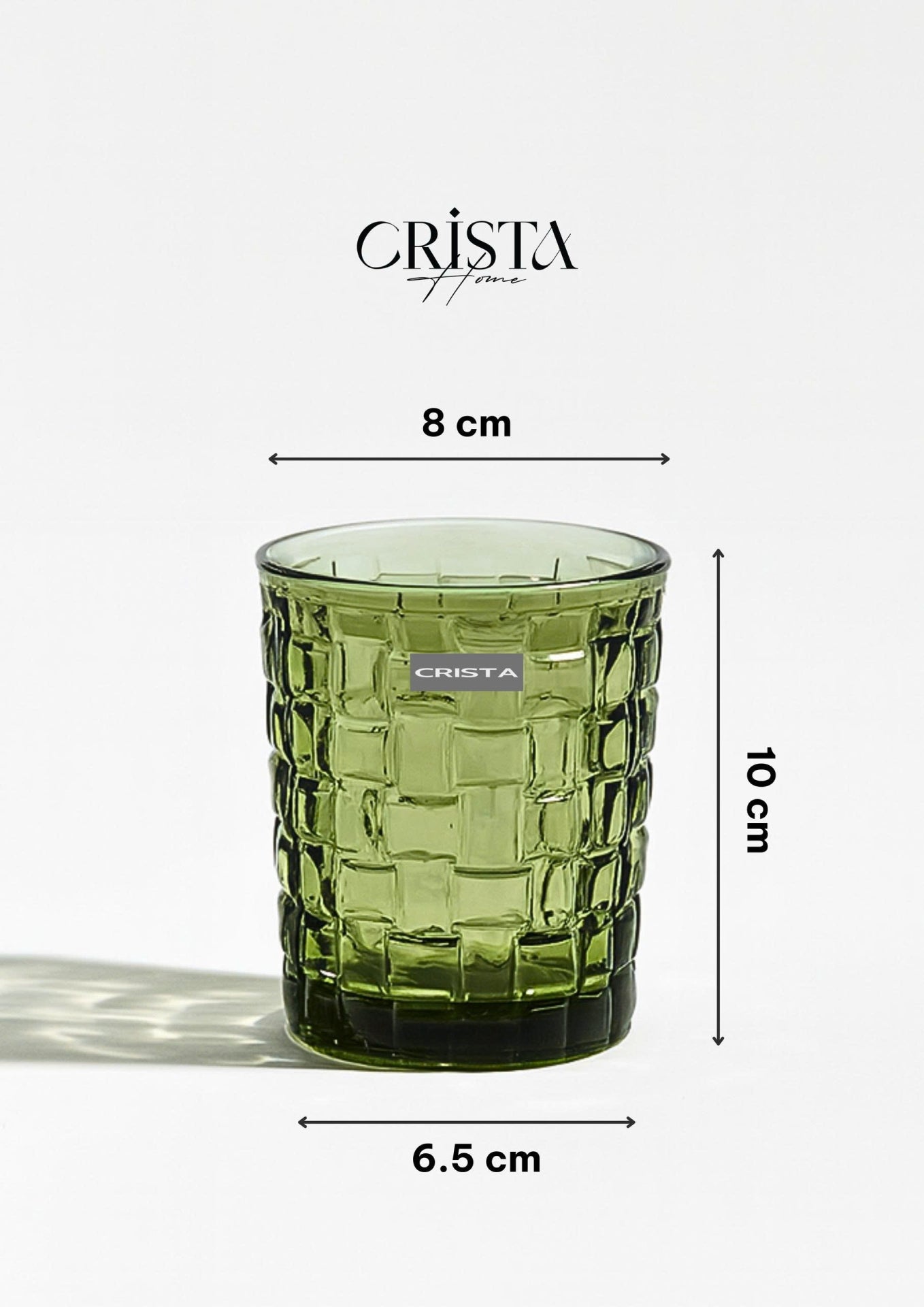 SET OF 6 CHECKERED GLASS TUMBLERS – GREEN