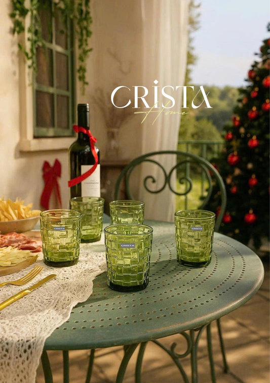SET OF 6 CHECKERED GLASS TUMBLERS – GREEN