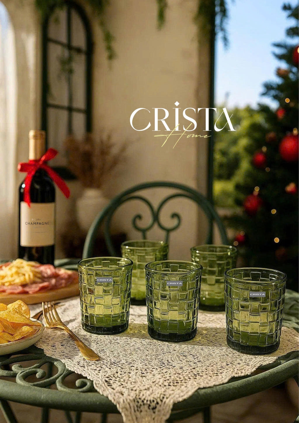 SET OF 6 CHECKERED GLASS TUMBLERS – GREEN