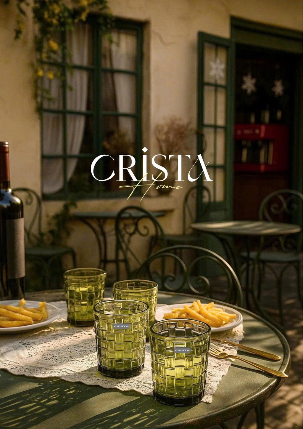 SET OF 6 CHECKERED GLASS TUMBLERS – GREEN