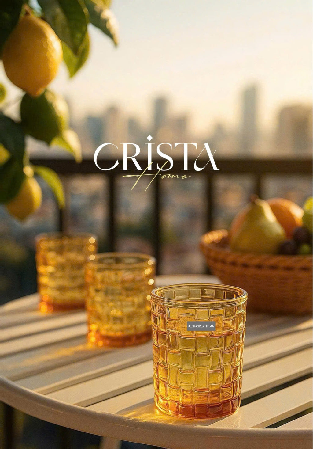 SET OF 6 CHECKERED GLASS TUMBLERS – GOLD