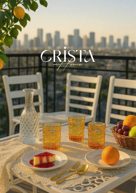 SET OF 6 CHECKERED GLASS TUMBLERS – GOLD