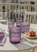 SET OF 6 CHECKERED GLASS TUMBLERS – PURPLE