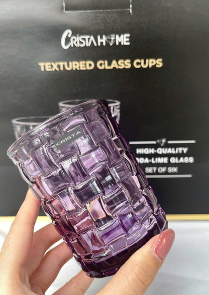 SET OF 6 CHECKERED GLASS TUMBLERS – PURPLE