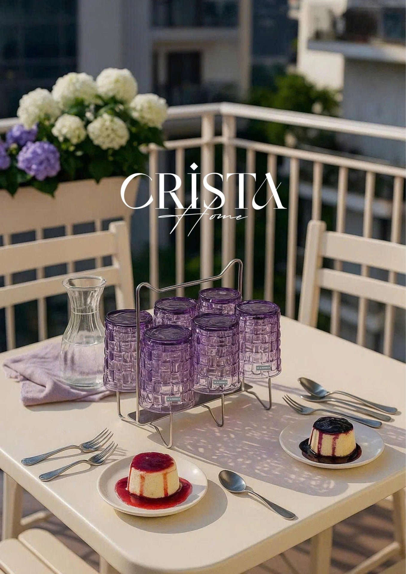 SET OF 6 CHECKERED GLASS TUMBLERS – PURPLE