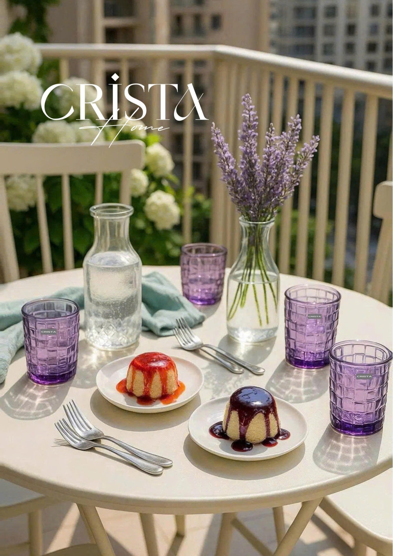 SET OF 6 CHECKERED GLASS TUMBLERS – PURPLE