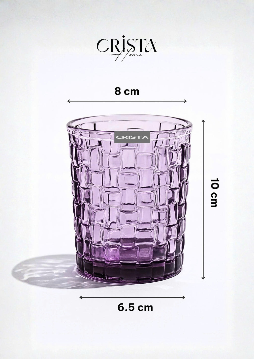 SET OF 6 CHECKERED GLASS TUMBLERS – PURPLE