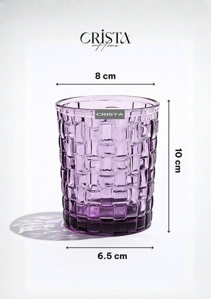 SET OF 6 CHECKERED GLASS TUMBLERS – PURPLE