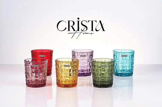 SET OF 6 CHECKERED GLASS TUMBLERS – MULTICOLOR