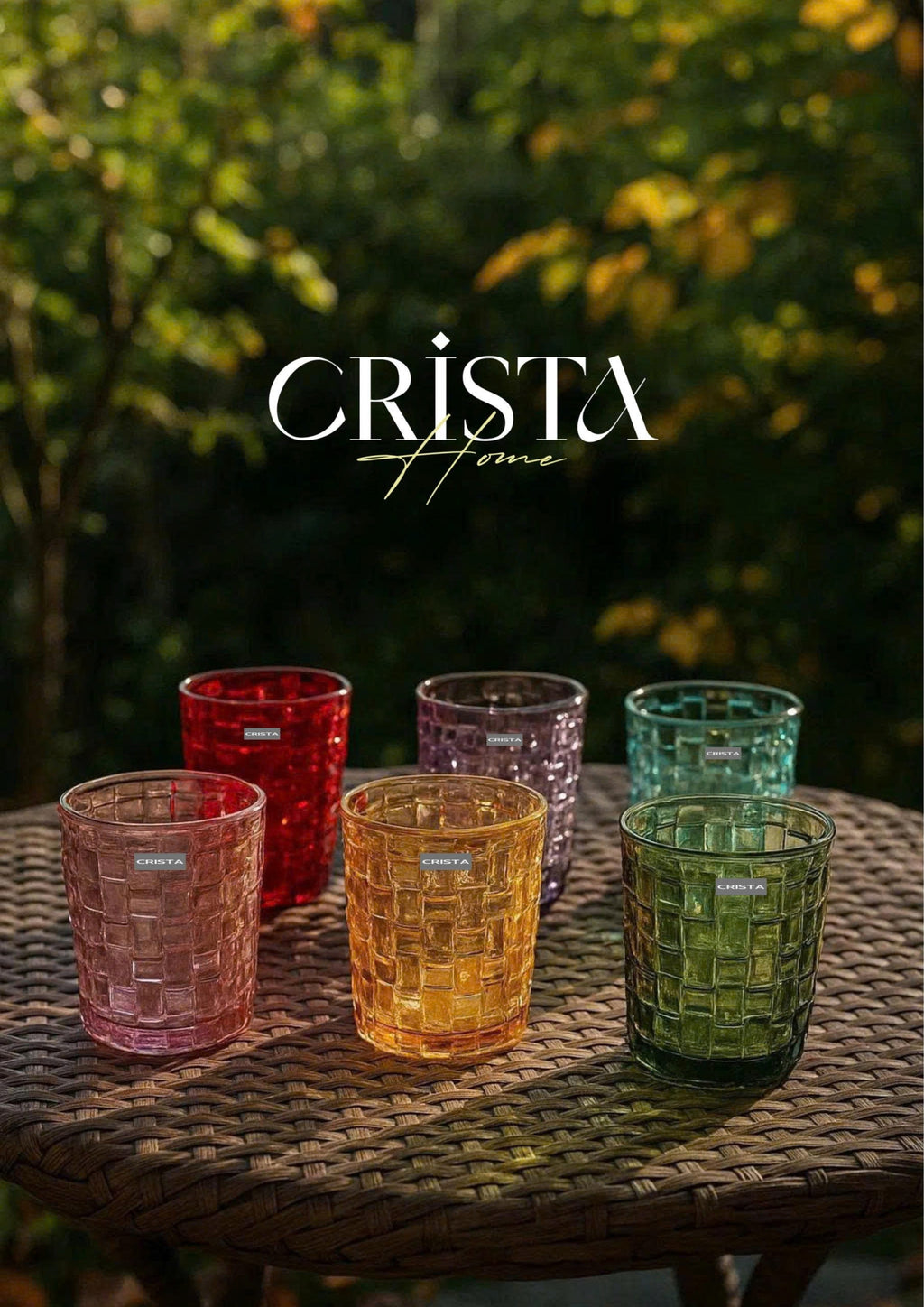 SET OF 6 CHECKERED GLASS TUMBLERS – MULTICOLOR