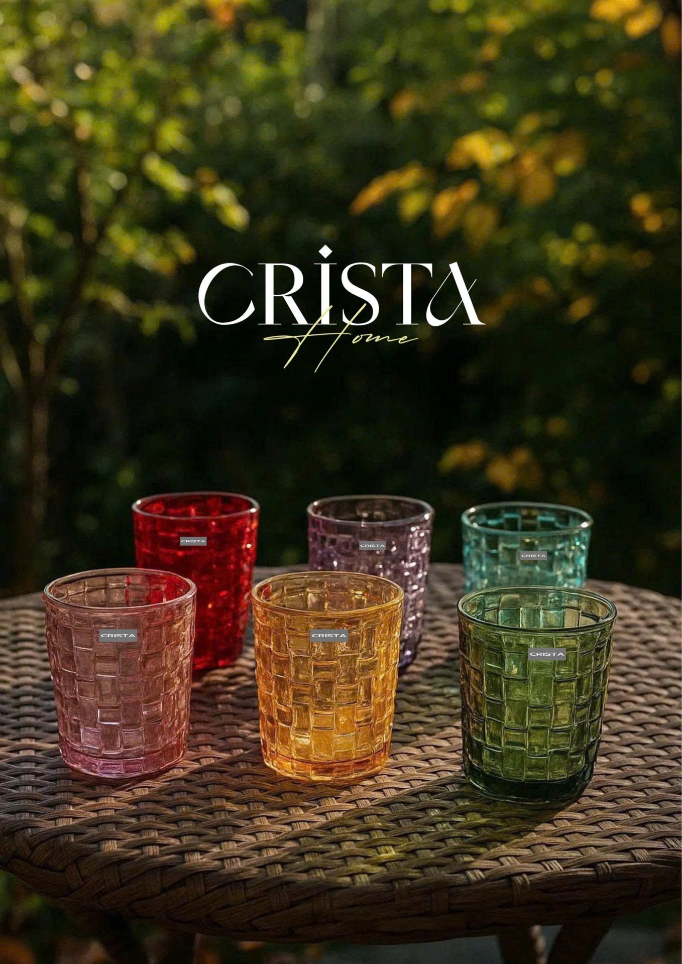 SET OF 6 CHECKERED GLASS TUMBLERS – MULTICOLOR