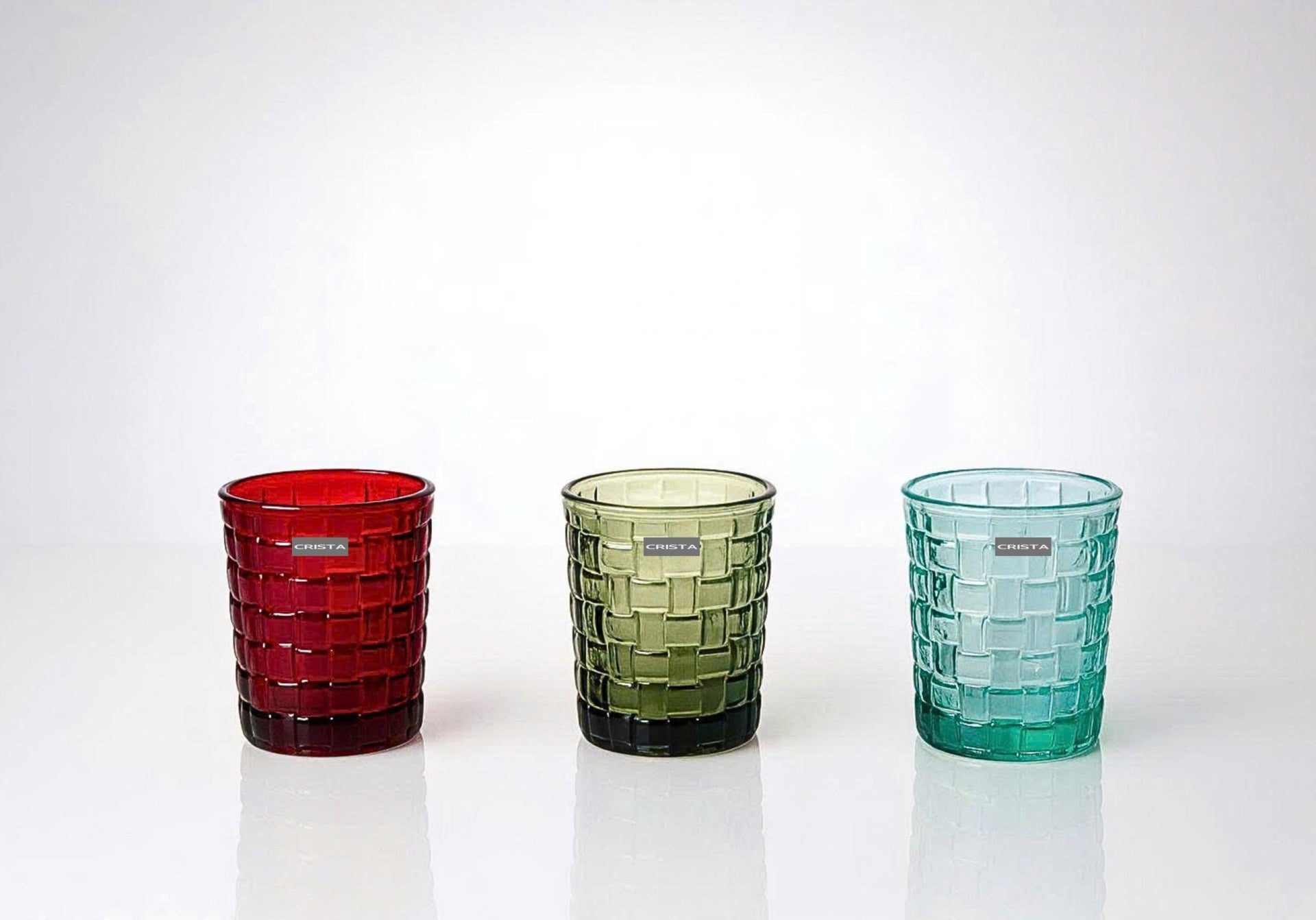 SET OF 6 CHECKERED GLASS TUMBLERS – MULTICOLOR
