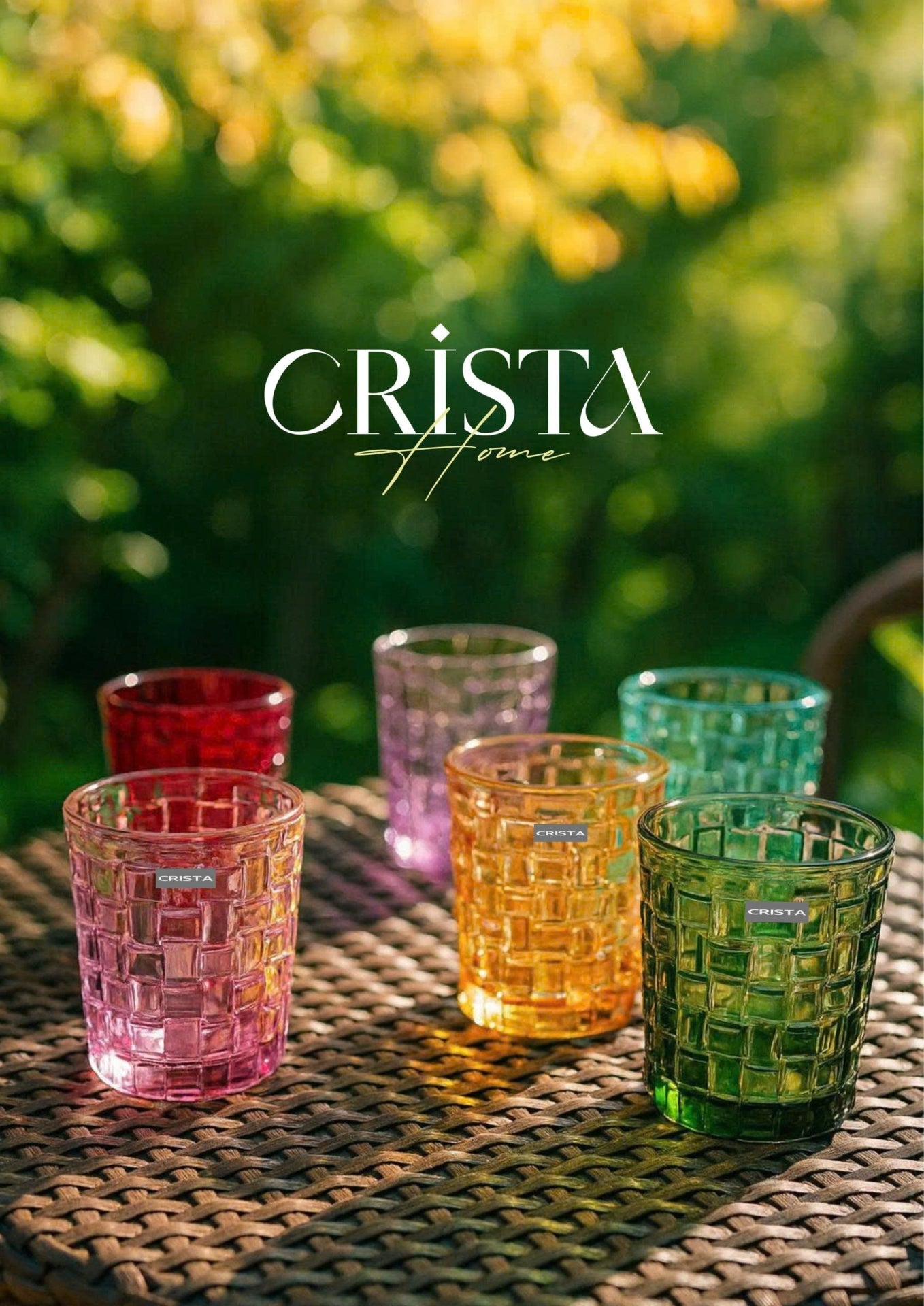 SET OF 6 CHECKERED GLASS TUMBLERS – MULTICOLOR