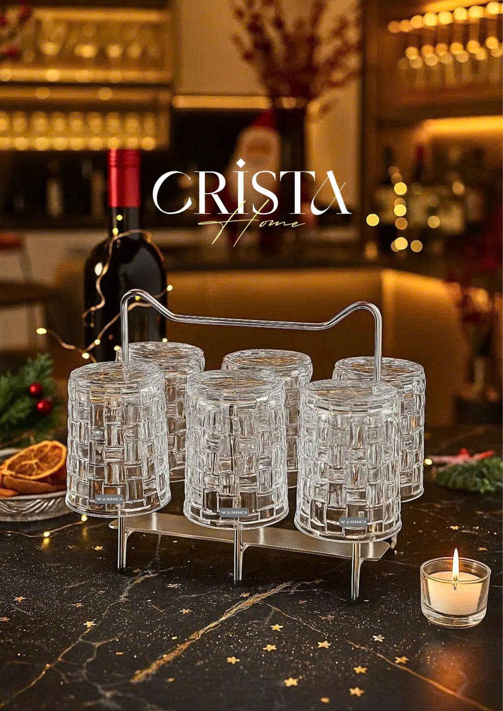 SET OF 6 CHECKERED CLEAR GLASS TUMBLERS