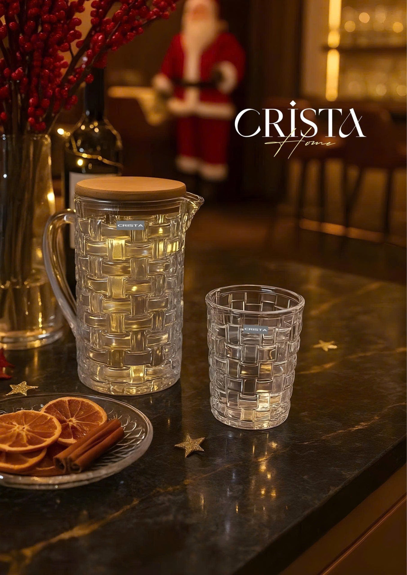 SET OF 6 CHECKERED CLEAR GLASS TUMBLERS