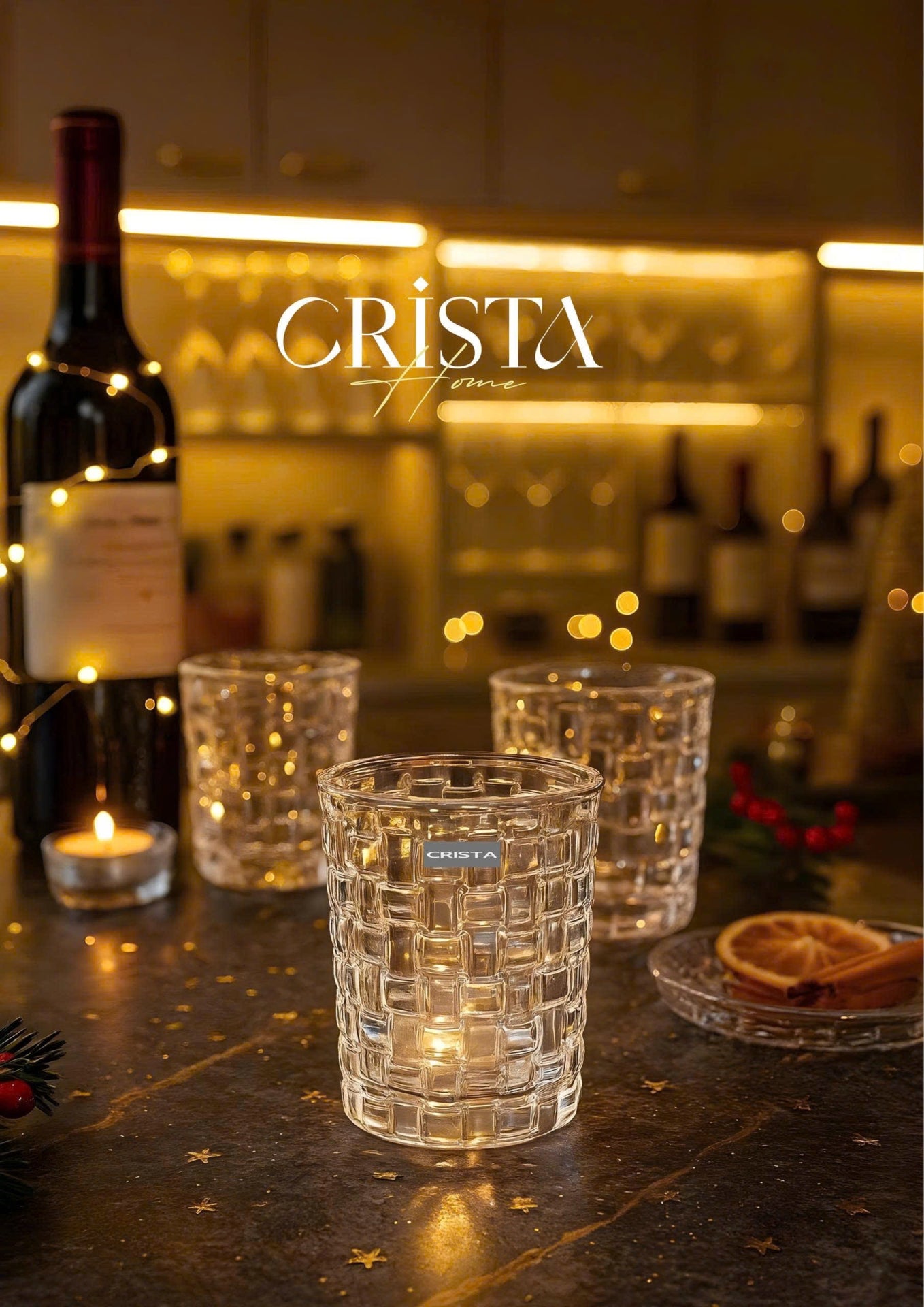 SET OF 6 CHECKERED CLEAR GLASS TUMBLERS