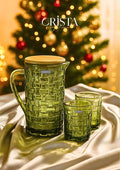 Checkered Glass Water Pitcher with Bamboo Lid – Green