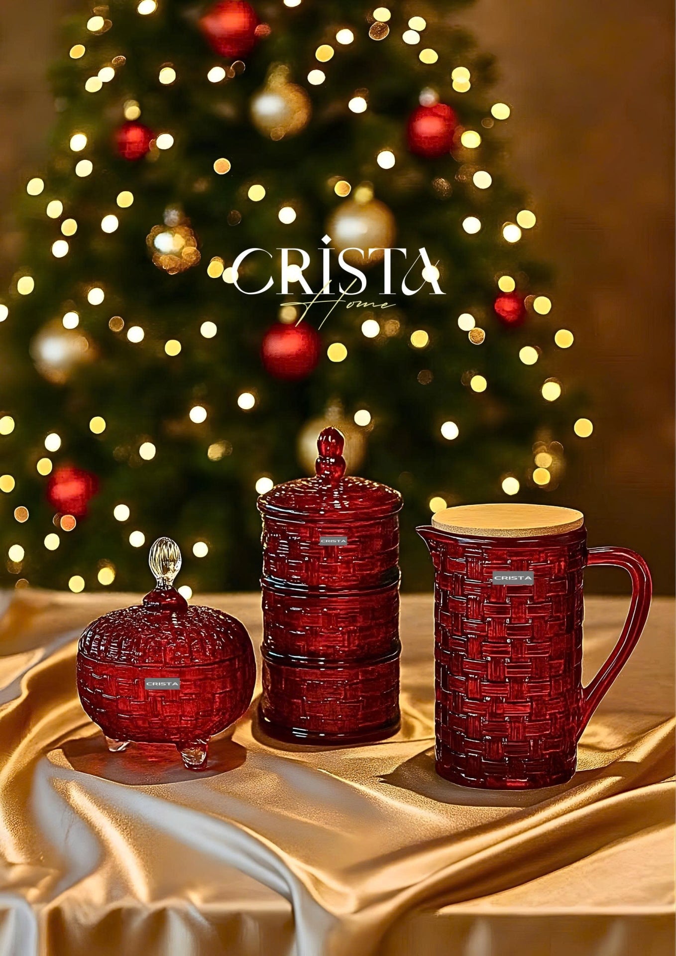 Red Glass Water Bottle with Bamboo Lid – Checkered Pattern