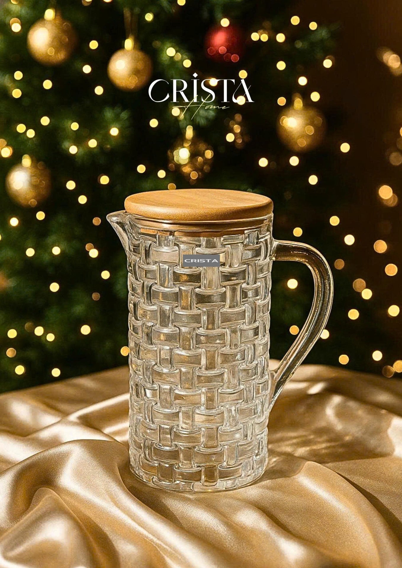 Clear Checkered Glass Water Bottle with Bamboo Lid