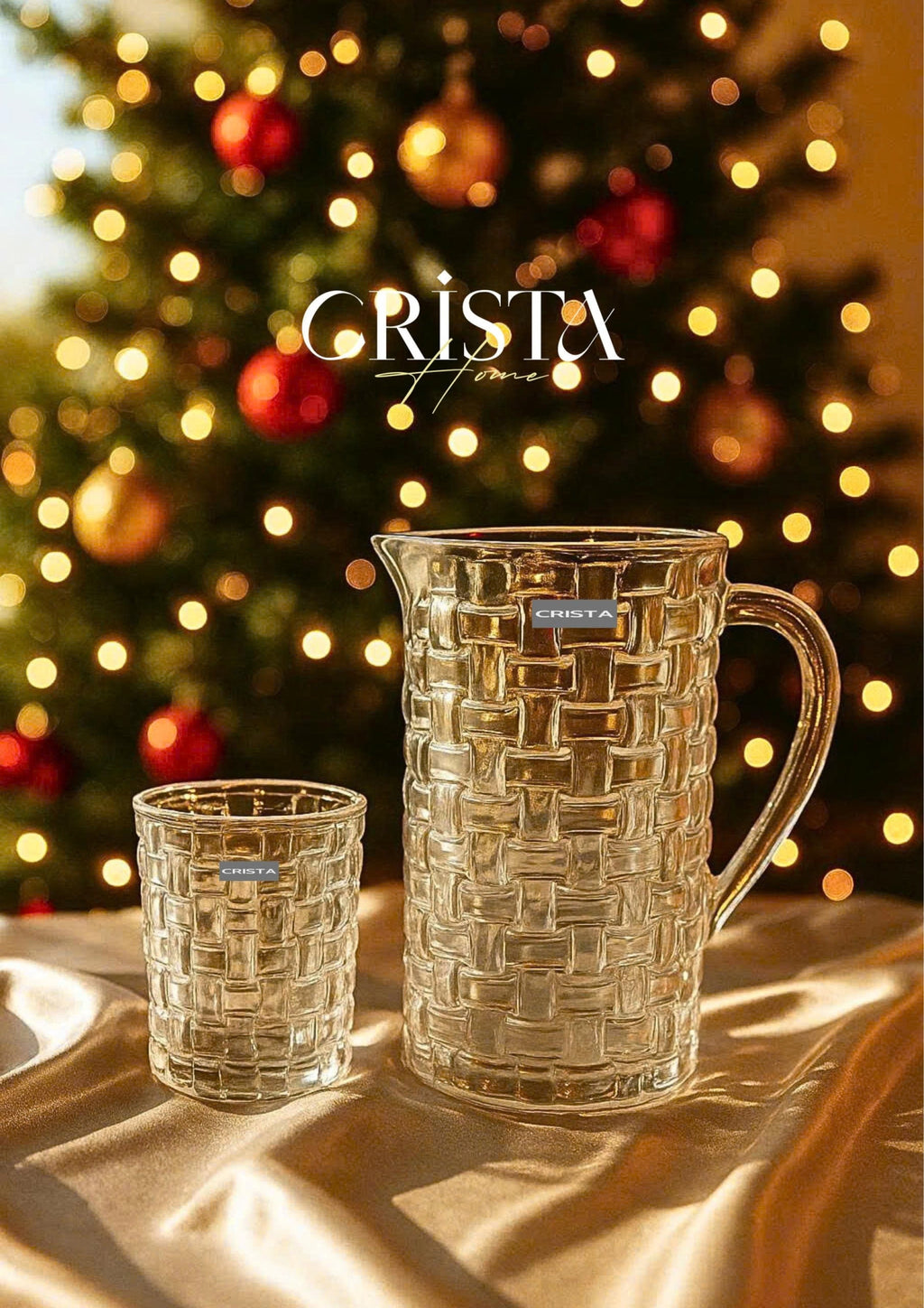 Clear Checkered Glass Water Bottle with Bamboo Lid