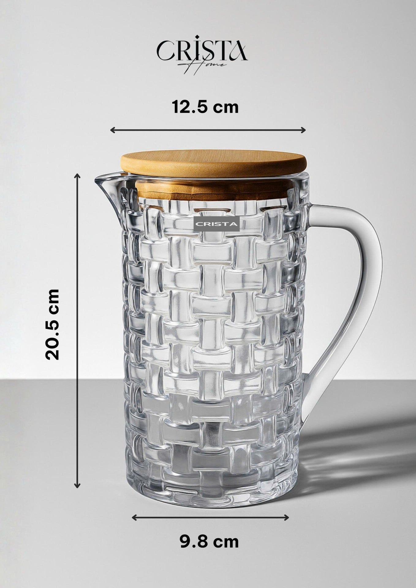 Clear Checkered Glass Water Bottle with Bamboo Lid