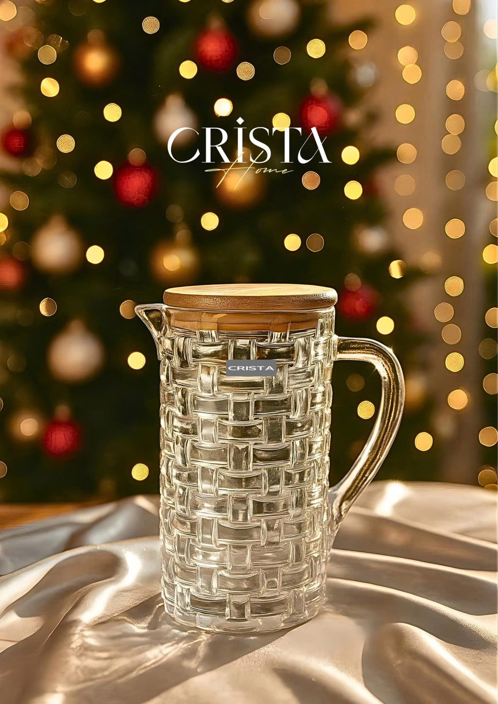 Clear Checkered Glass Water Bottle with Bamboo Lid