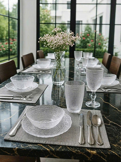 SET OF 6 MESH-PATTERN GLASS TUMBLERS – WHITE