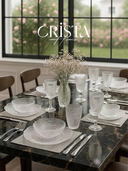 SET OF 6 MESH-PATTERN GLASS TUMBLERS – WHITE