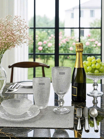 SET OF 6 MESH-PATTERN GLASS TUMBLERS – WHITE