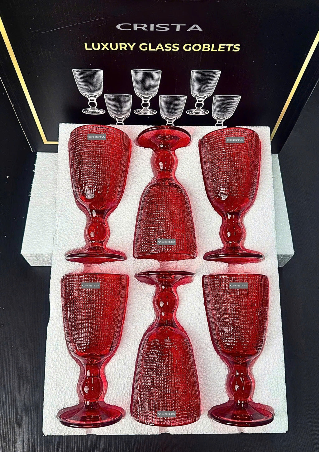 SET OF 6 MESH-PATTERN GLASS TUMBLERS – RED