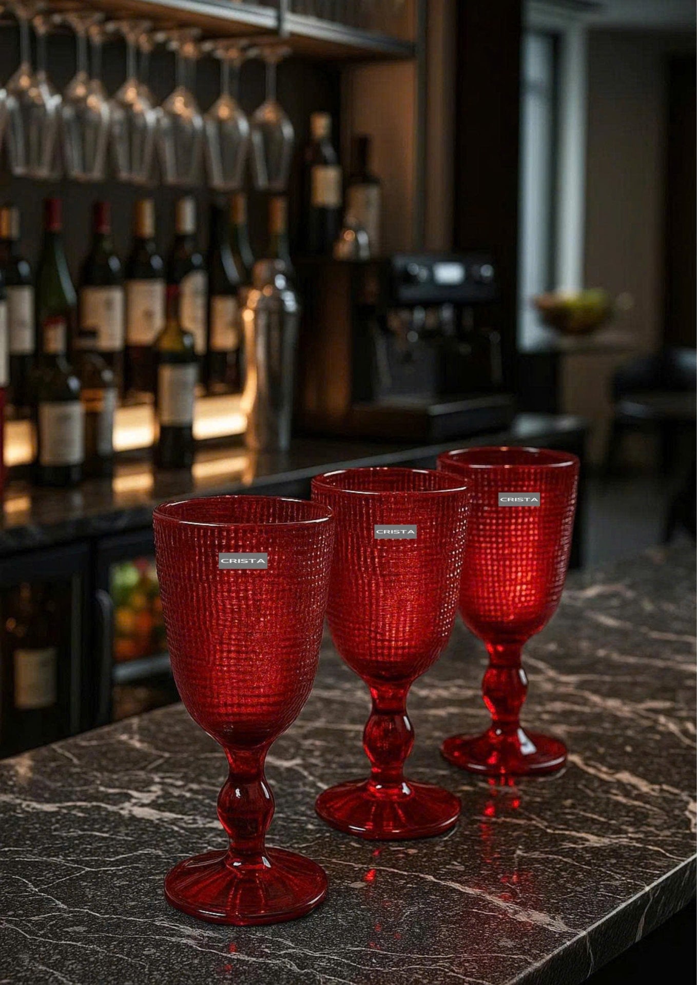 SET OF 6 MESH-PATTERN GLASS TUMBLERS – RED