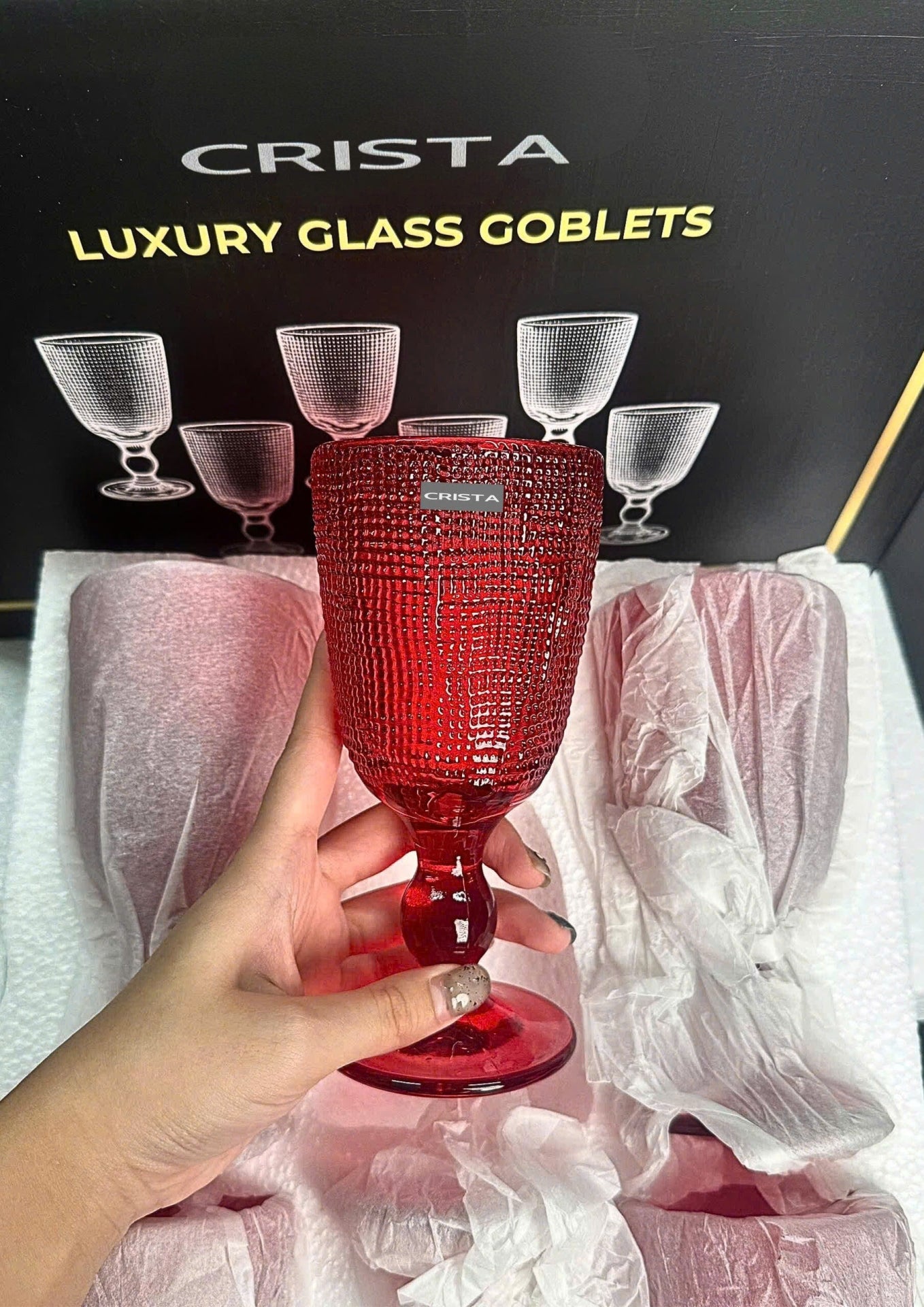 SET OF 6 MESH-PATTERN GLASS TUMBLERS – RED