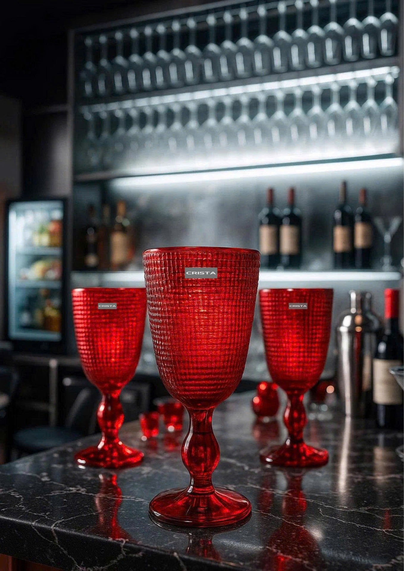 SET OF 6 MESH-PATTERN GLASS TUMBLERS – RED