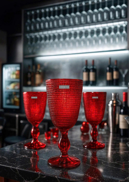 SET OF 6 MESH-PATTERN GLASS TUMBLERS – RED