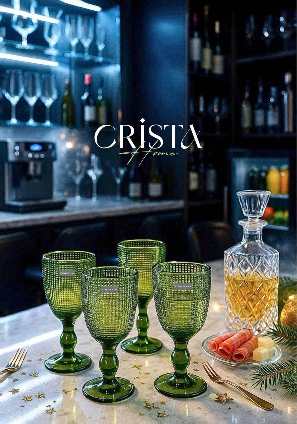 SET OF 6 MESH-PATTERN GLASS TUMBLERS – GREEN