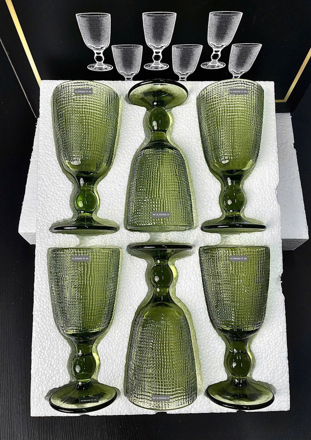 SET OF 6 MESH-PATTERN GLASS TUMBLERS – GREEN