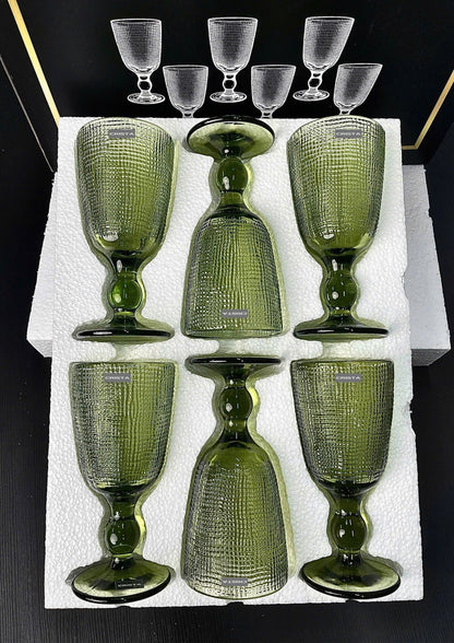 SET OF 6 MESH-PATTERN GLASS TUMBLERS – GREEN