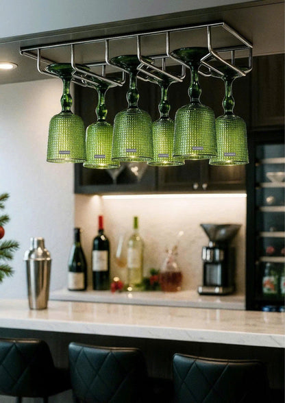 SET OF 6 MESH-PATTERN GLASS TUMBLERS – GREEN