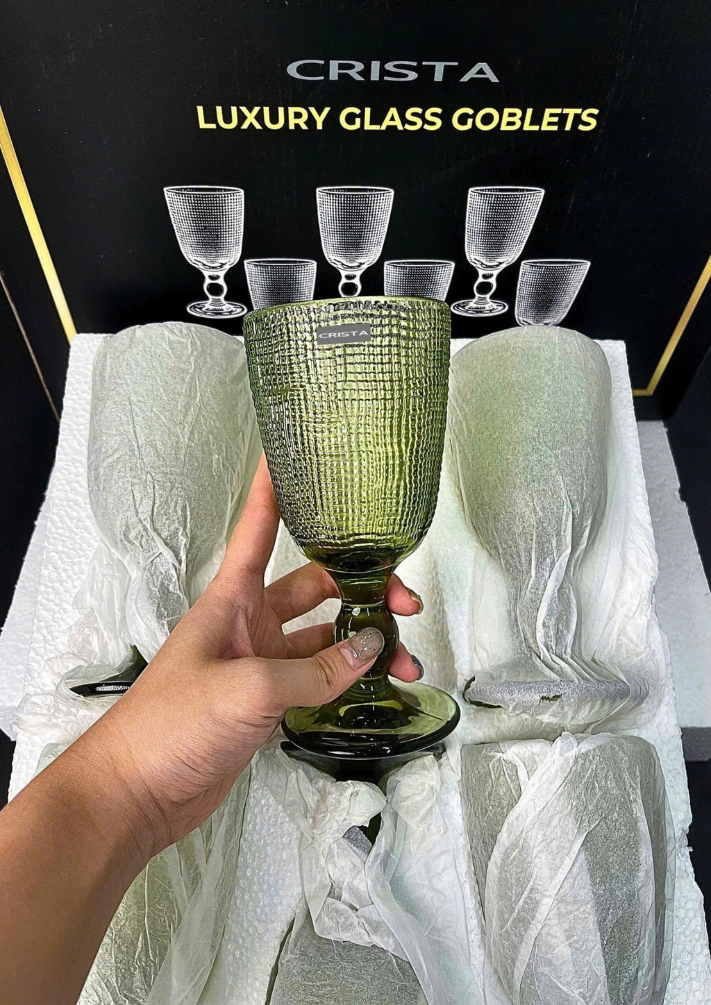 SET OF 6 MESH-PATTERN GLASS TUMBLERS – GREEN